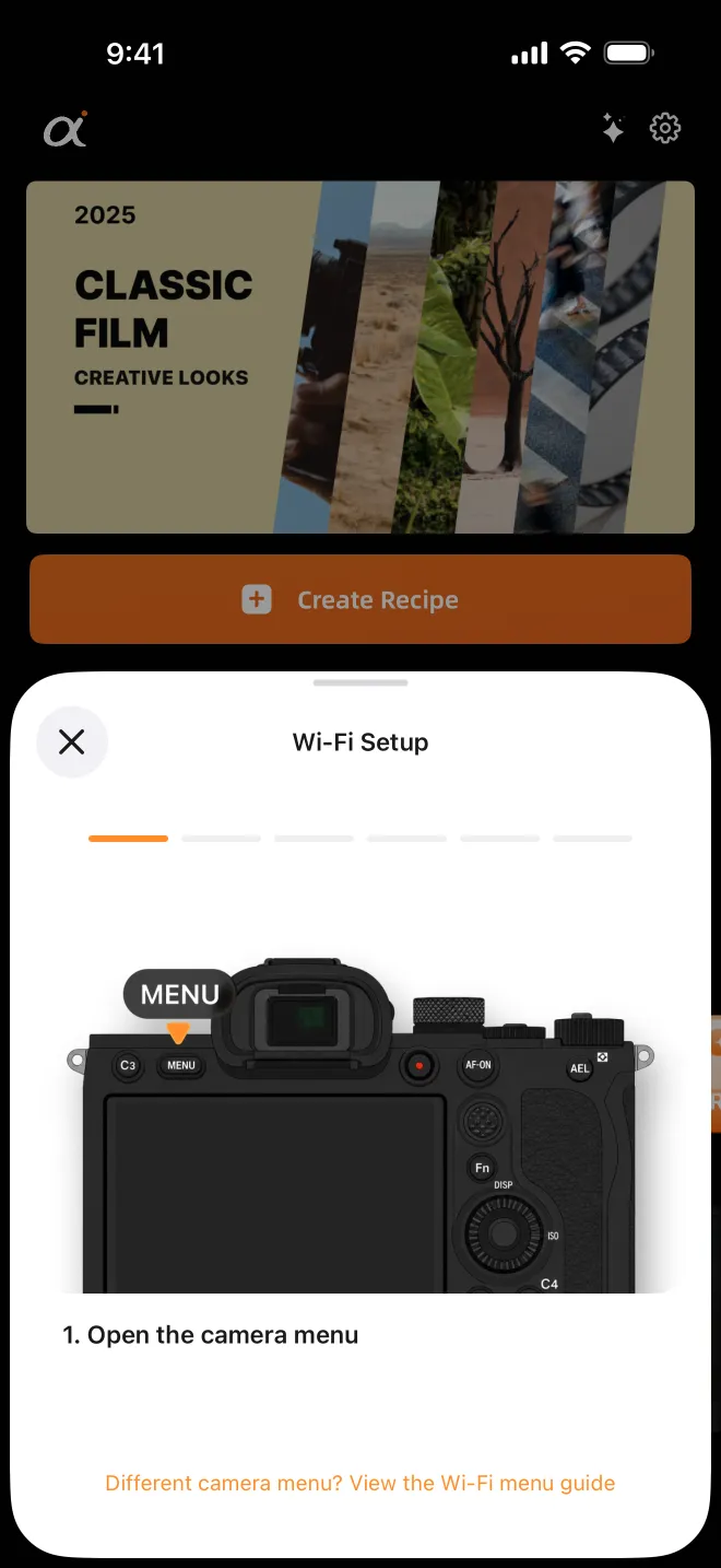 The Wi-Fi guide shows the camera-side steps with illustrations.